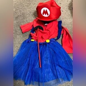 Mario Plumber Kids Red and Blue Plumber Costume size M 3-4years Mario mustache